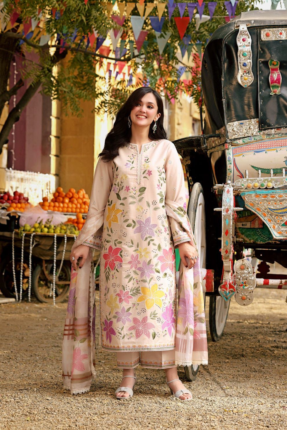 Blossom Beige 3 Piece Stitched Lawn Suit