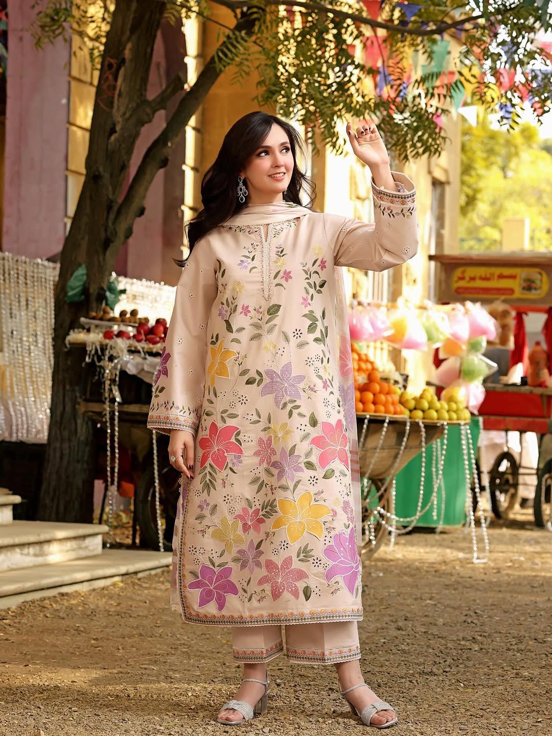 Blossom Beige 3 Piece Stitched Lawn Suit