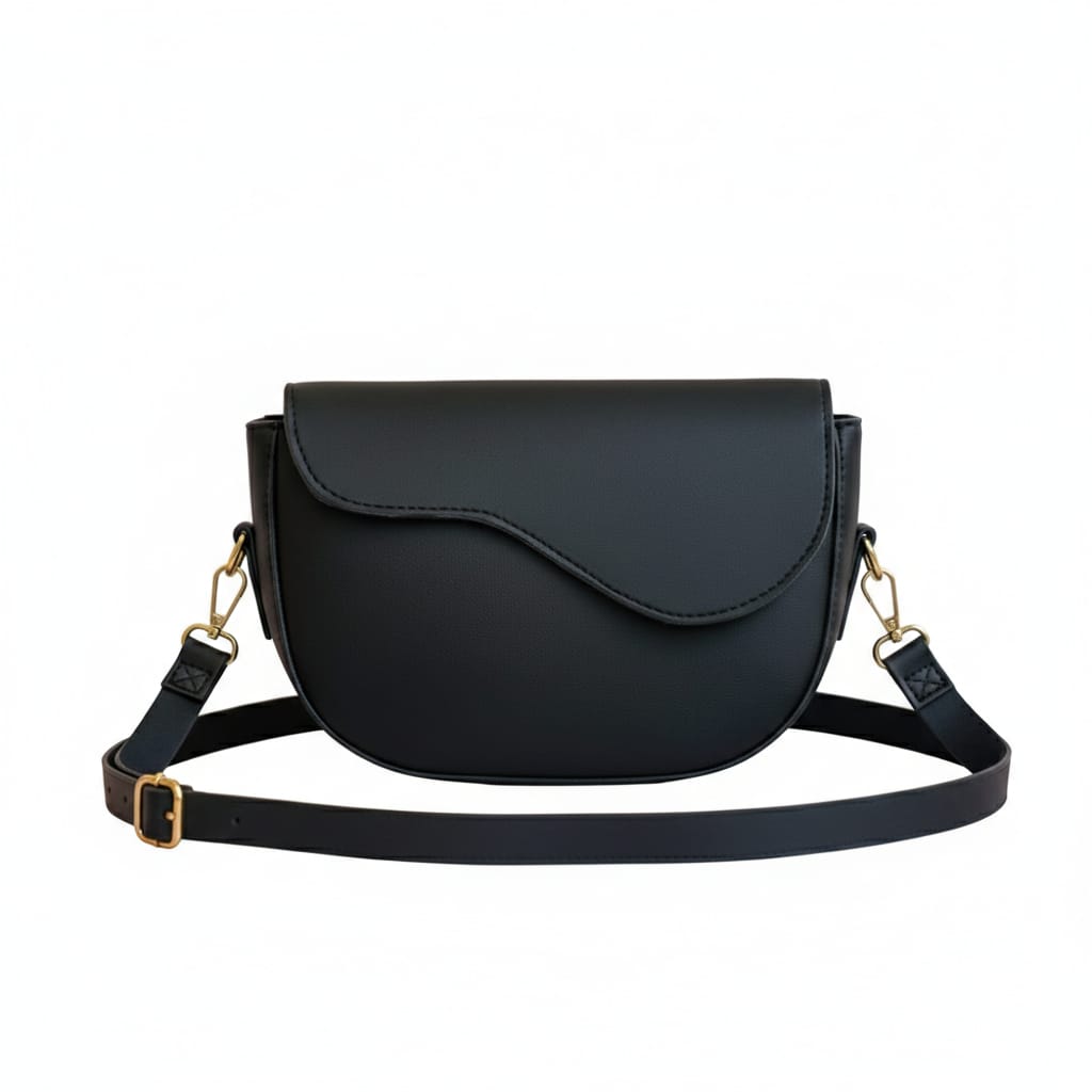 Women's Black Asymmetrical Flap Crossbody Bag