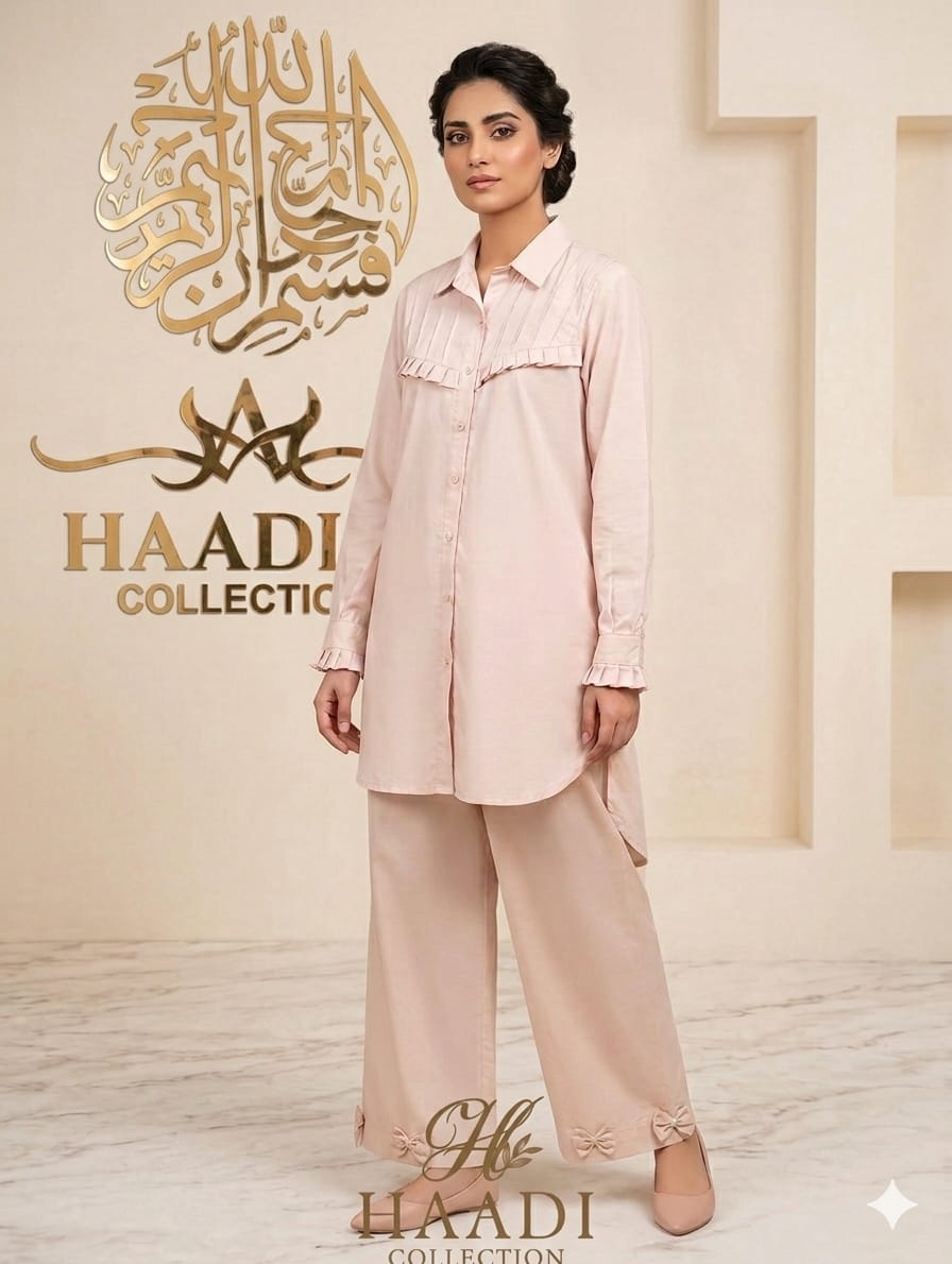 ✨ *ALHAMDULILLAH – HAADI COLLECTION NEW ARRIVAL* ✨ 🌟 *CHIC & MODERN POWDER PINK CO-ORD SET* 🌟